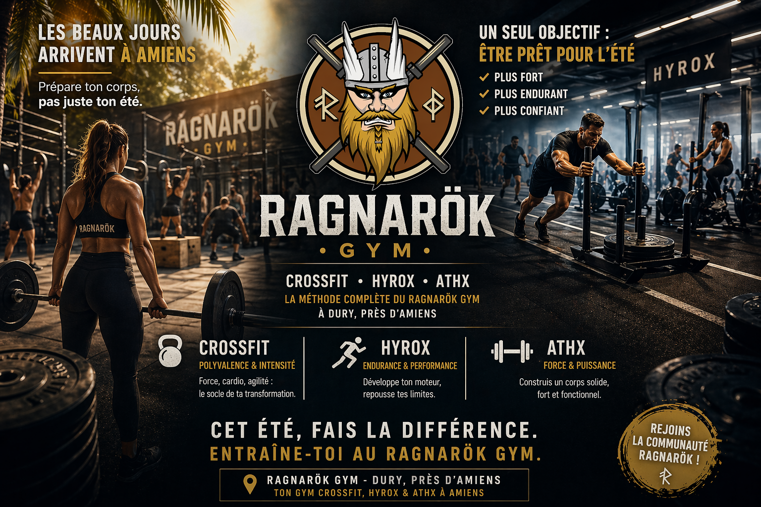 Ragnarök gym crossfit force amiens haltérophilie salle de sport coaching coach Rogue Hyrox Course games eps apprentissage santé noël fêtes valhalla games competition open2026 ATHX performance endurance force metcon débutant reprise perte de poids