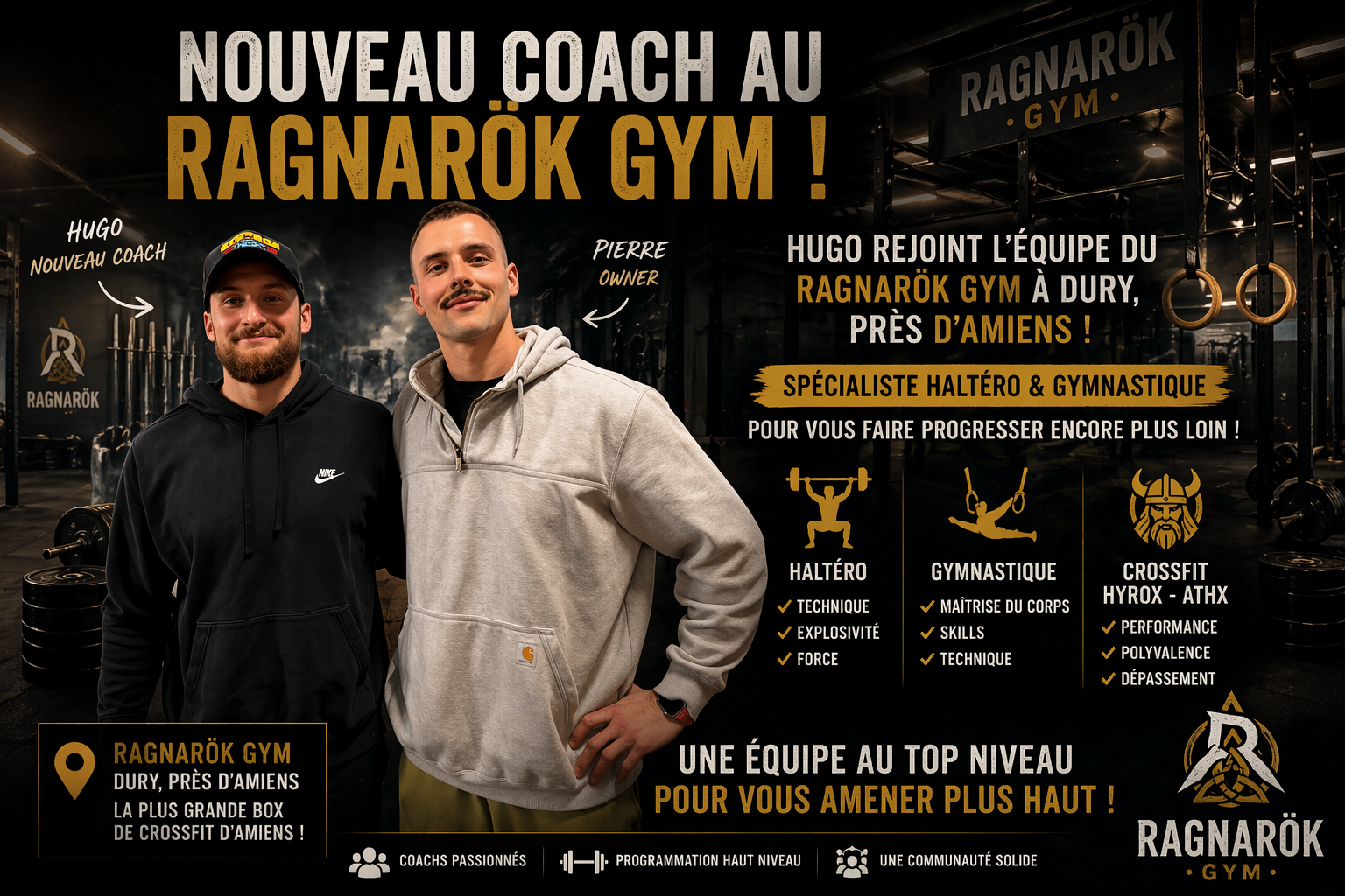 Ragnarök gym crossfit force amiens haltérophilie salle de sport coaching coach Rogue Hyrox Course games eps apprentissage santé noël fêtes valhalla games competition open2026 ATHX performance endurance force metcon débutant reprise perte de poids